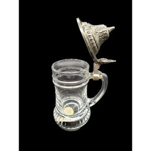 Miniature Beer Stein BMF Schnapskrügerl 4” Clear Glass & Pewter Lid West Germany